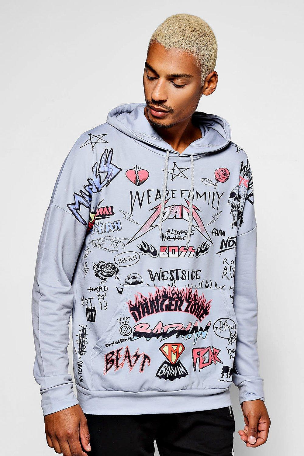 Graffiti Hoodie | boohooMAN USA